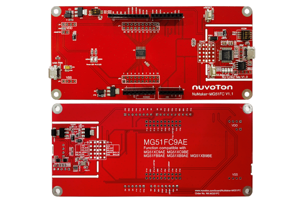 Nuvoton NuMaker-MG51FC development board front and back