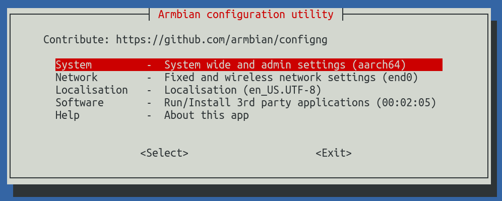 Armbian Configuration Panel
