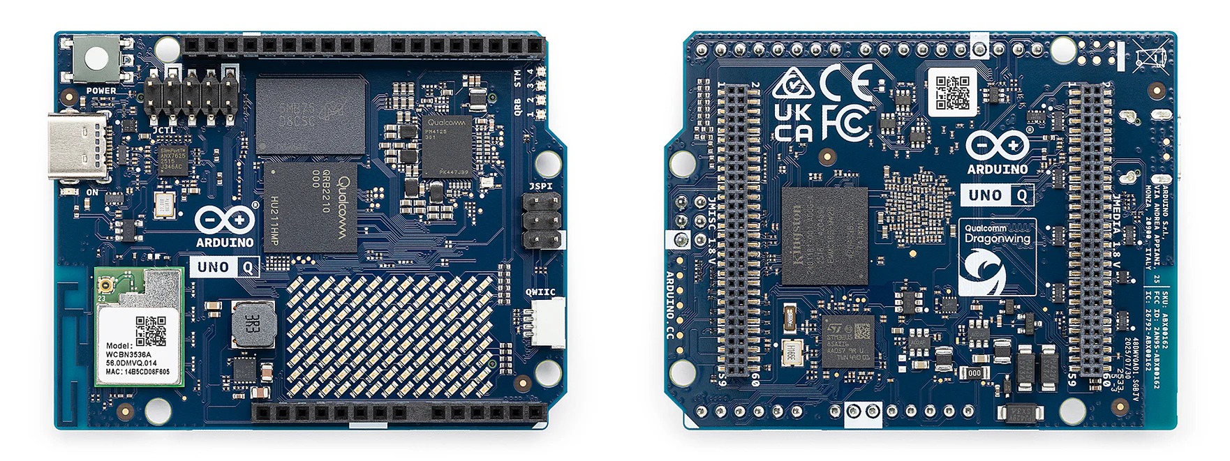 Arduino UNO Q with Linux microcontroller front and Back side